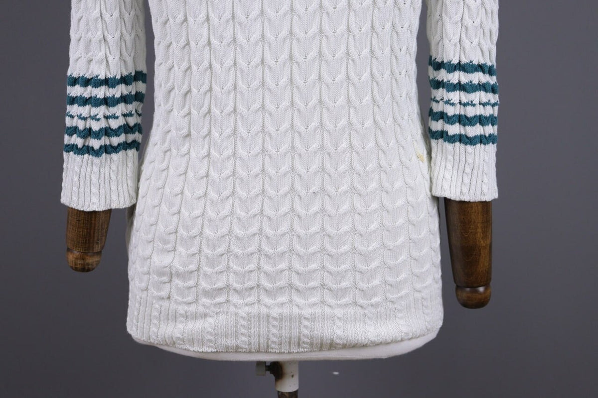 Burberry London White Striped Knit V-Neck Sweater – Size 40