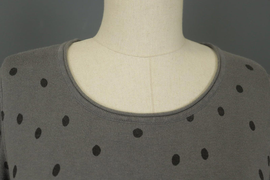 GUDRUN SJODEN Gray Cotton Polka Dot Long Sleeve Round Neck Shift Dress – Size M