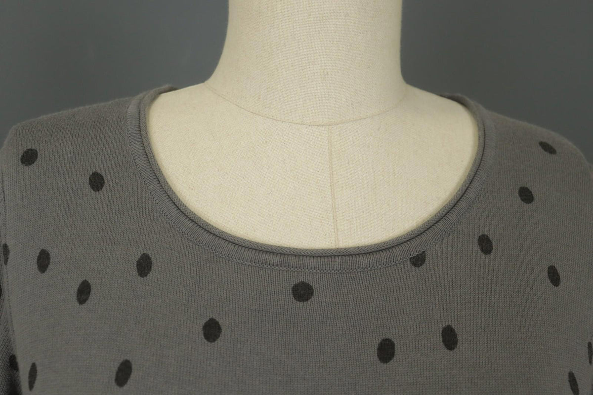 GUDRUN SJODEN Gray Cotton Polka Dot Long Sleeve Round Neck Shift Dress – Size M