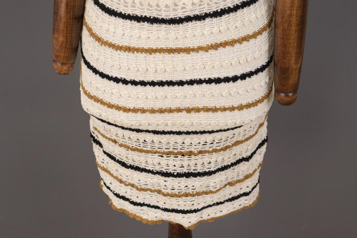 BNWT ISABEL MARANT ETOILE Beige Striped Crochet Knit Sleeveless Midi Dress Sz 36