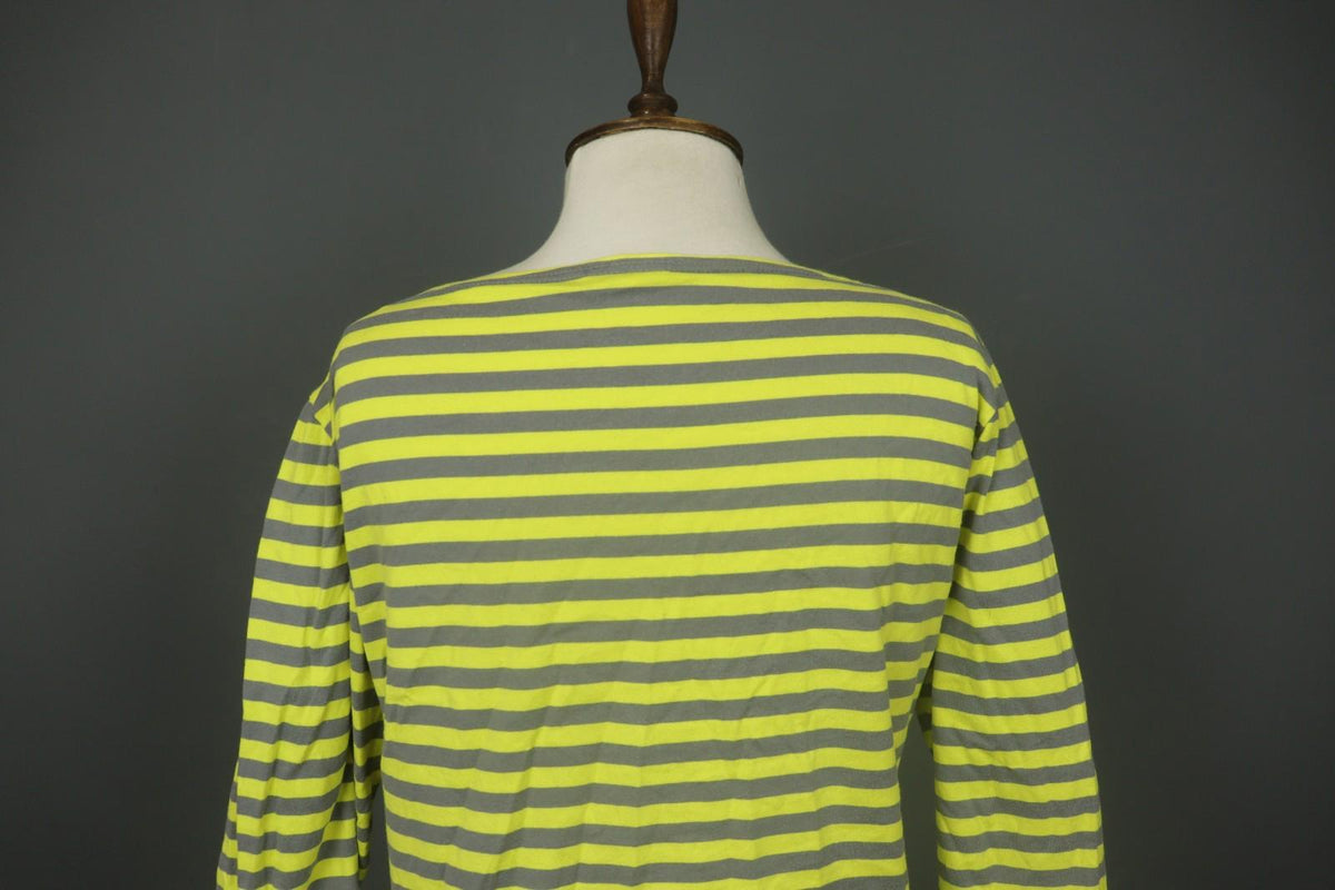 MARIMEKKO Original Yellow Gray Striped 100% Cotton 3/4 Sleeve Knit Top – Size L