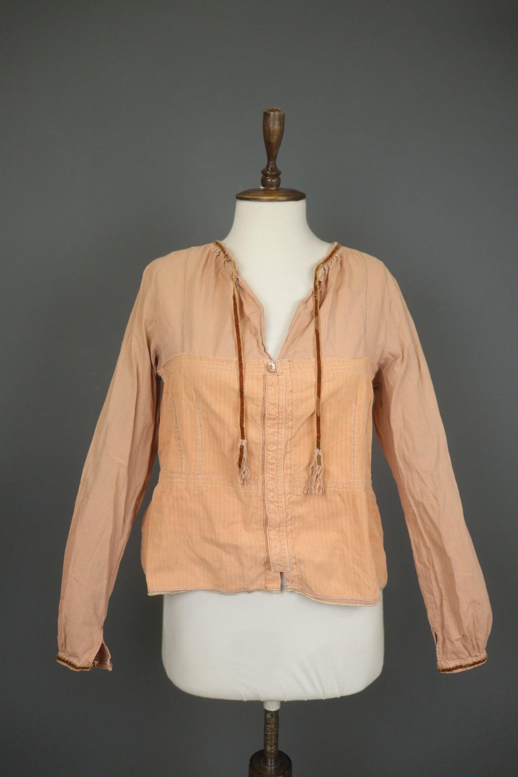 Marithé + François Girbaud Orange Cotton Long Sleeve Drawstring Blouse Top Sz 27