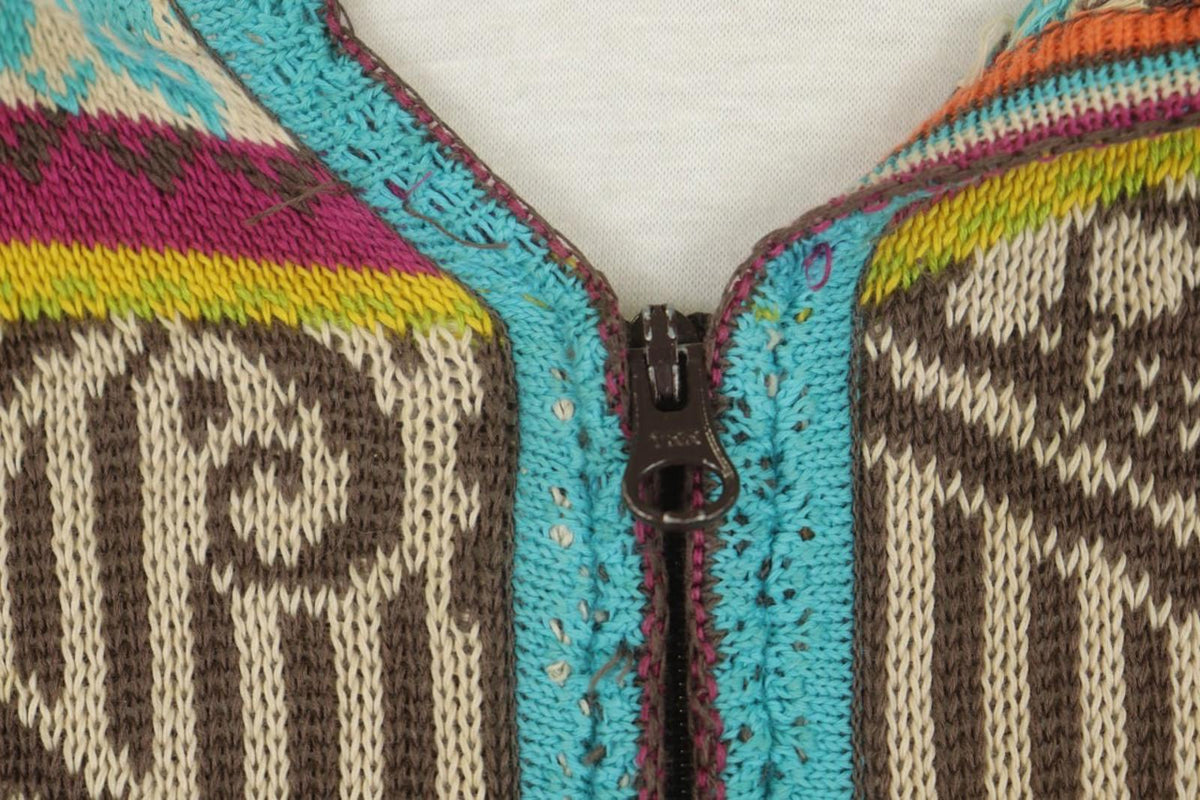 IVKO Multi Embroidered Floral Knitted Long Sleeve Full Zip Hooded Sweater – Size L
