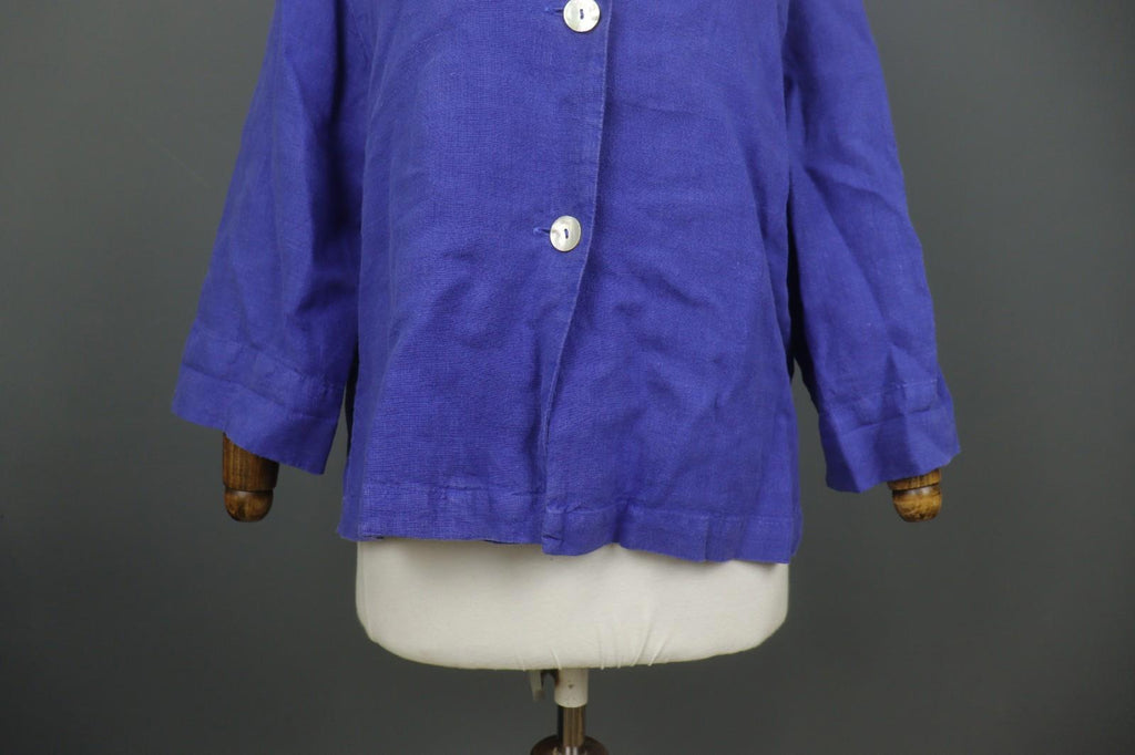 OSKA Blue 100% Linen Long Sleeve Collared Button Front Basic Jacket – Size 2