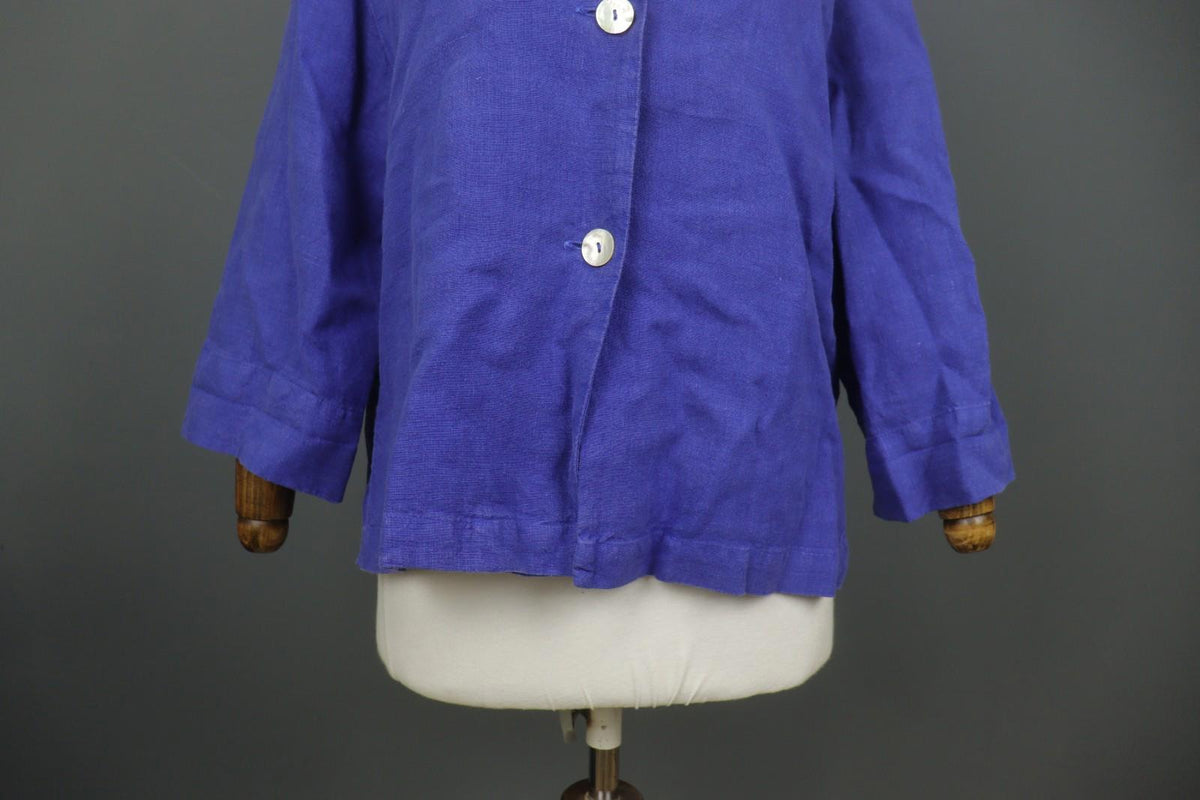 OSKA Blue 100% Linen Long Sleeve Collared Button Front Basic Jacket – Size 2