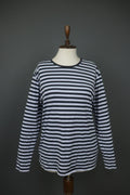 MARIMEKKO PITKAHIHA Navy Blue Striped Long Sleeve Round Neck Pullover Blouse Top