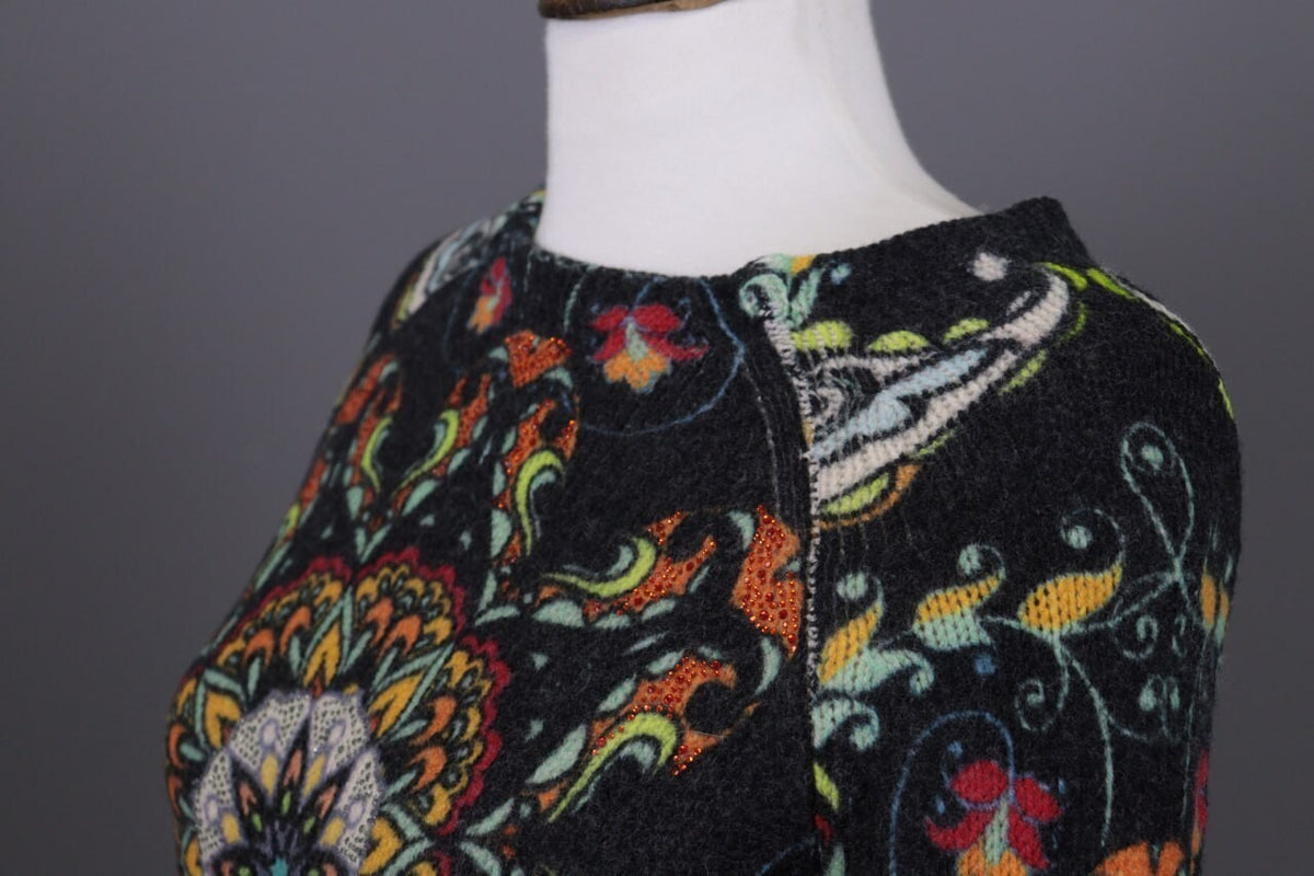 Princess Goes Hollywood Gray Floral Wool Cropped Knit Sweater – Size 36 / M