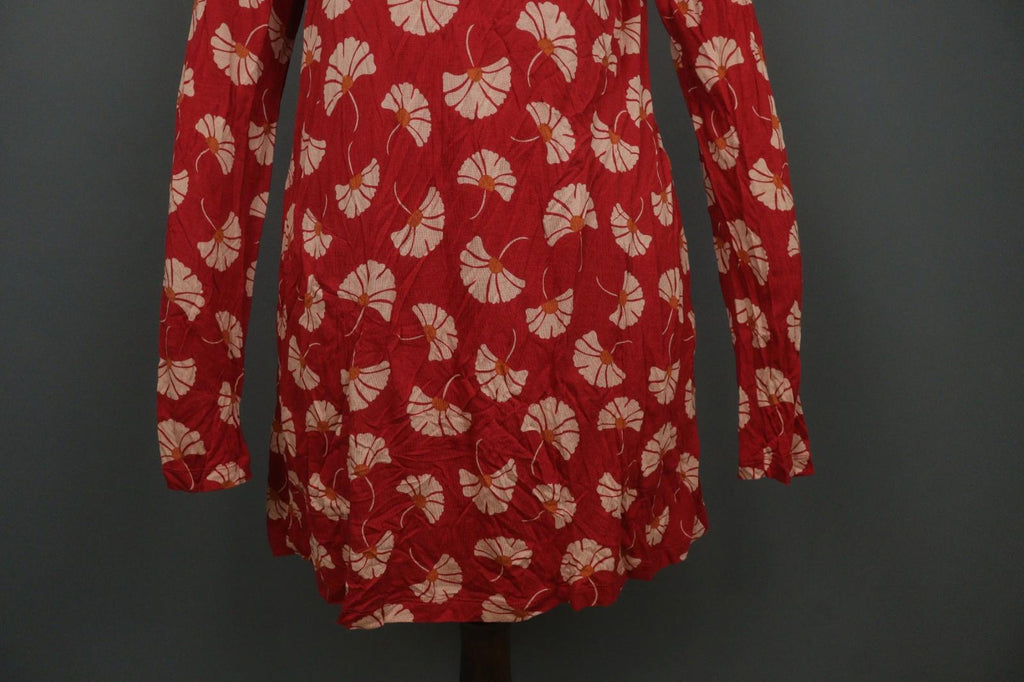 GUDRUN SJODEN Red Tan Floral 100% Modal Classic Long Sleeve Sheath Dress – Size M – Used