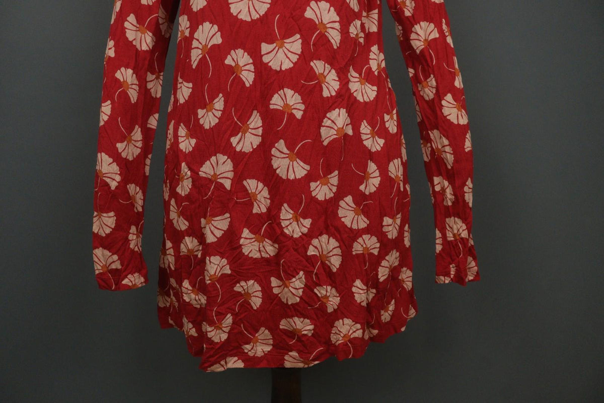 GUDRUN SJODEN Red Tan Floral 100% Modal Classic Long Sleeve Sheath Dress – Size M