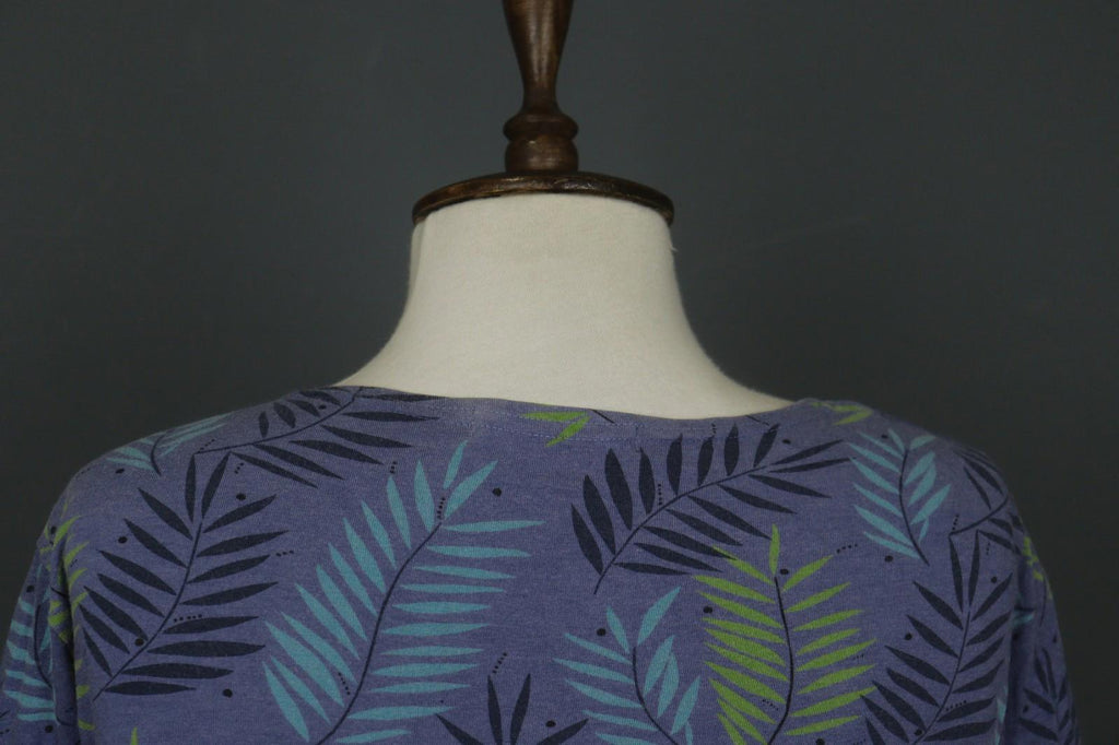GUDRUN SJODEN Blue Palm Leaf Print Cotton 3/4 Sleeve Pullover Knit Top – Size M