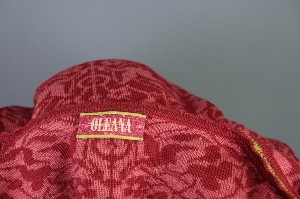OLEANA Red Floral Round Neck Long Sleeve Button Front Cardigan Sweater S/M