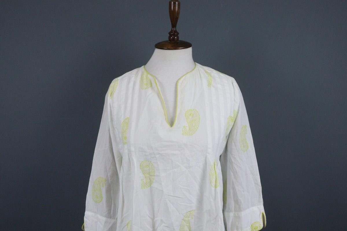 TOAST White Yellow Casual Comfortable 3/4 Sleeve Pleated Top Blouse – Size 12