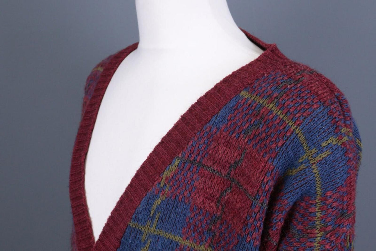 MISSONI UOMO Multicolor Check V-Neck Wool Knit Button Cardigan Sweater – Size 50