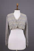 Elisa Cavaletti Gray Floral Mesh Wool Cropped Cardigan Sweater – Size L – Used