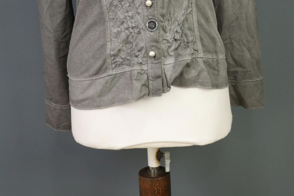 BOTTEGA Gray Lagenlook Designer Embroidered Cardigan Sweater