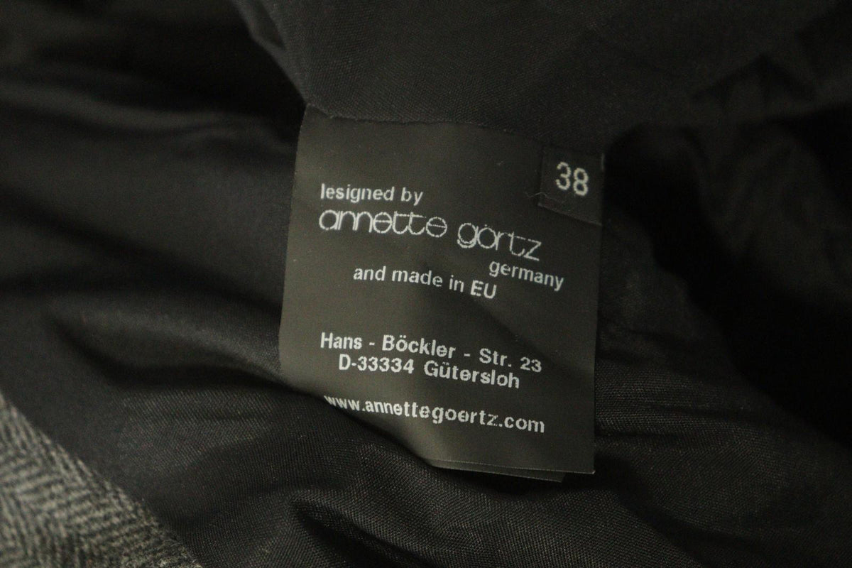 ANNETTE GOERTZ Gray Herringbone Wool Long Sleeve Button Front Long Coat – Size 38