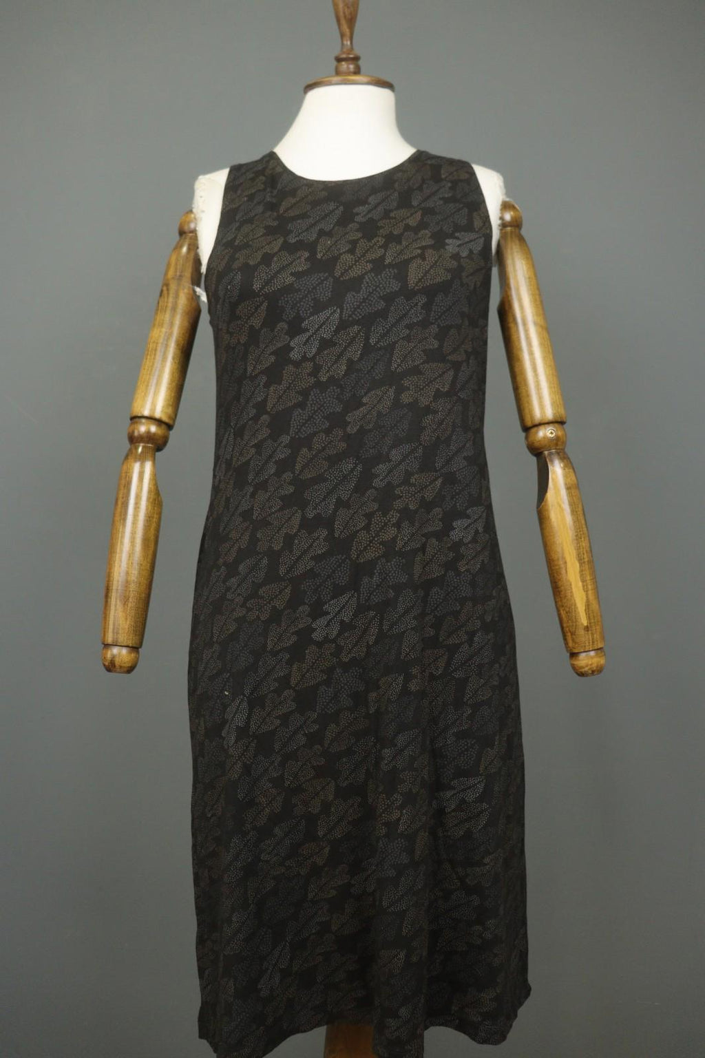 GUDRUN SJODEN Black Palm Leaf Print Lyocell Stretch Round Neck Maxi Dress – Size M