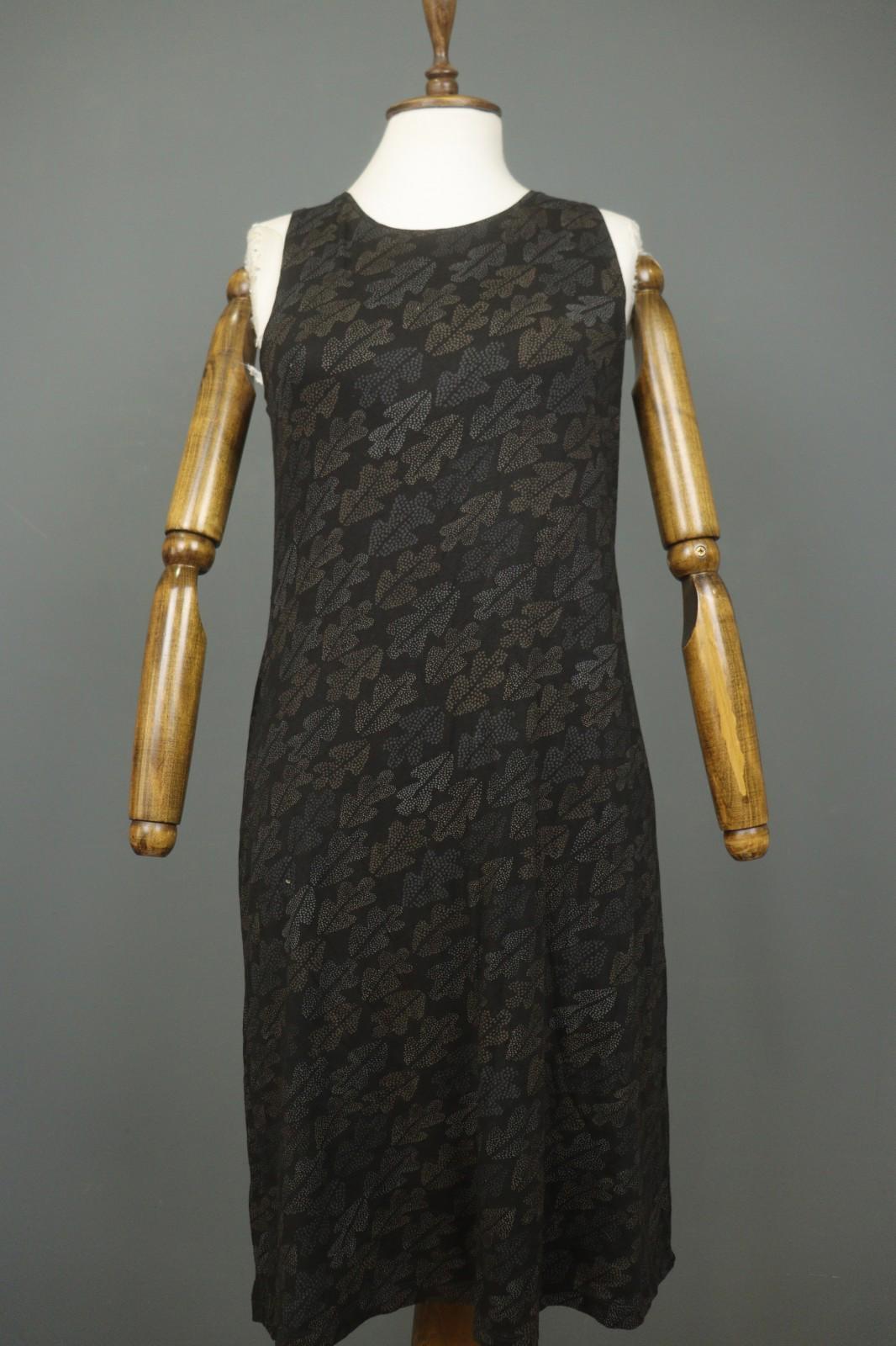 GUDRUN SJODEN Black Palm Leaf Print Lyocell Stretch Round Neck Maxi Dress – Size M
