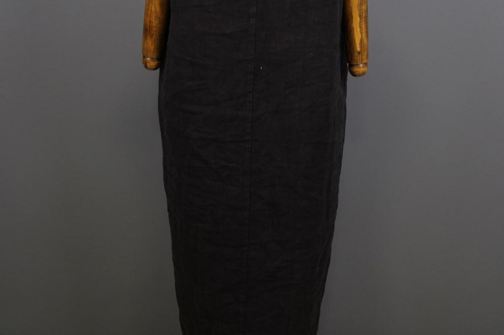 OSKA Black Linen Regular Fit V-Neck Casual Short Sleeve Long Maxi Dress – Size 2