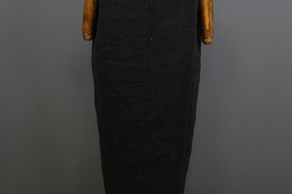 OSKA Black Linen Regular Fit V-Neck Casual Short Sleeve Long Maxi Dress – Size 2