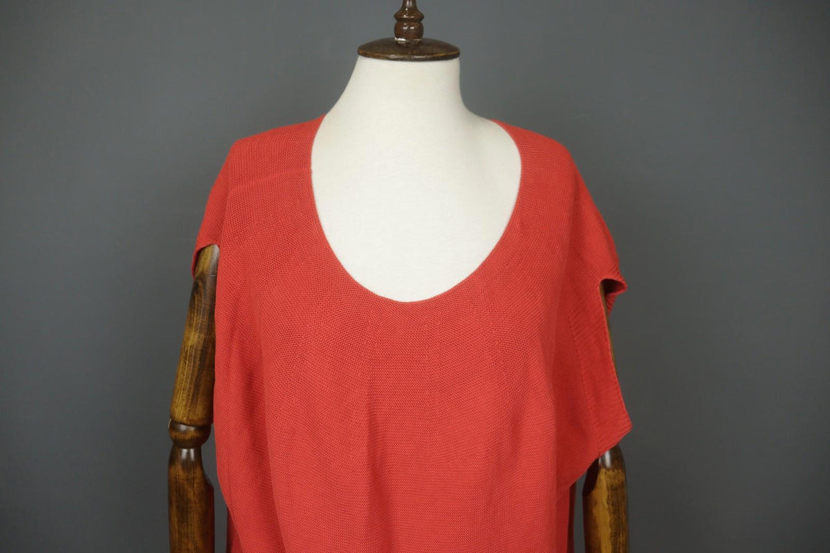 OSKA Red Knit Asymmetrical Cotton Short Sleeve Round Neck Pullover Sweater Sz 4