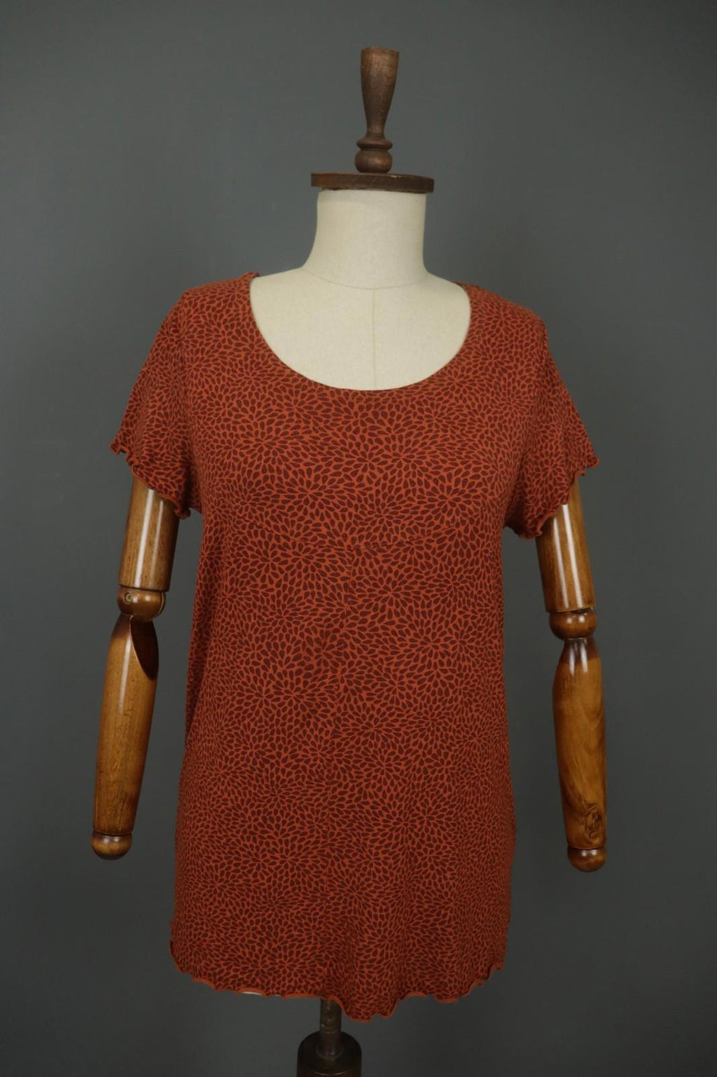 GUDRUN SJODEN Orange Dotted Modal Short Sleeve Round Neck Tunic Top – Size M
