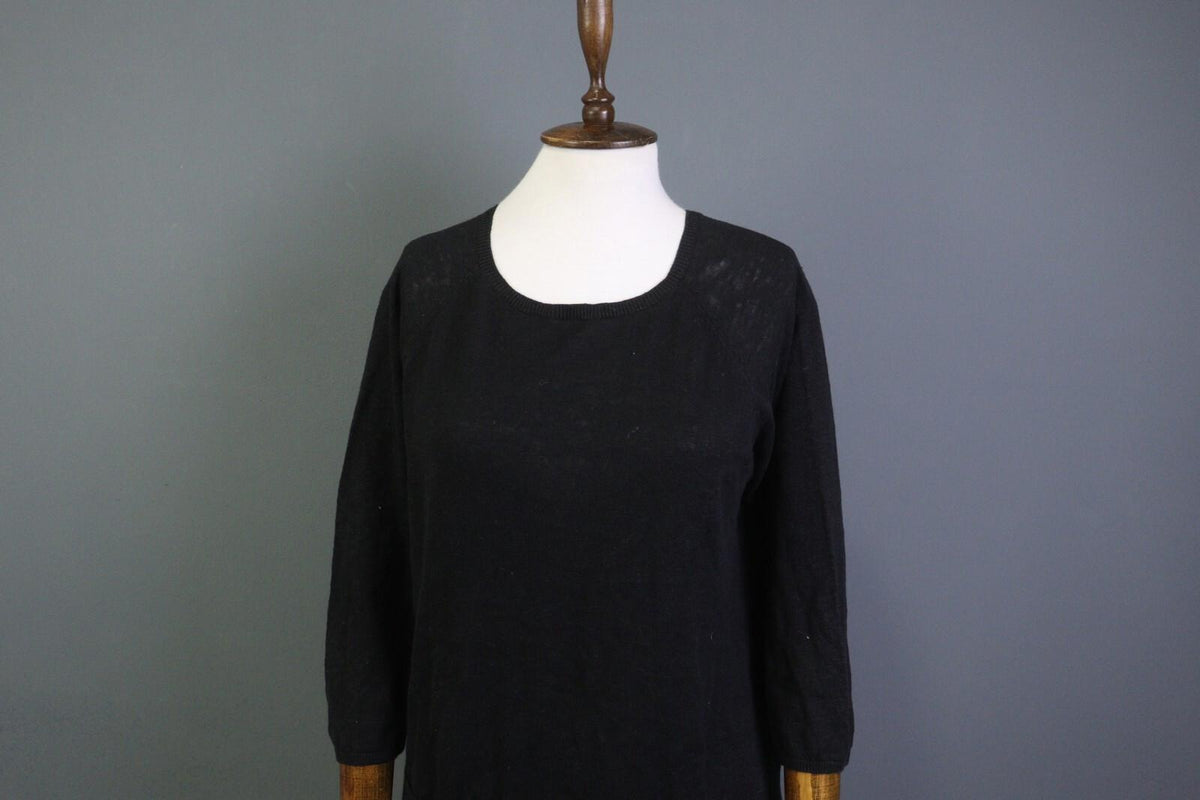 GUDRUN SJODEN Black A-Line Linen 3/4 Sleeve Short Knee Length Dress – Size M