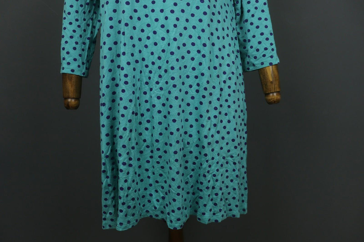 GUDRUN SJODEN Green Blue Polka Dot Round Neck Long Sleeve Tunic Dress – Size S