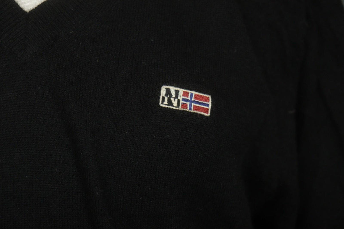 NAPAPIJRI Black 100% Merino Wool Raglan Sleeve V-Neck Pullover Sweater – Size L