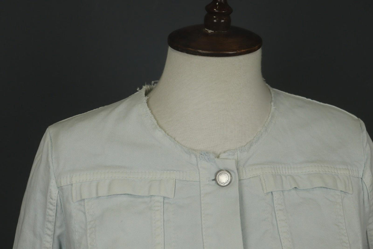 HIGH USE Blue Cotton Round Neck Long Sleeve Button Front Trucker Jacket – Size 42