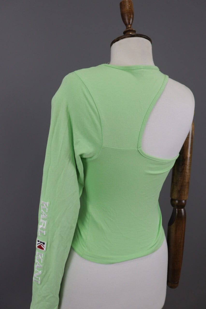 Karl Kani Embroidered Sleeve Green Asymmetrical One Shoulder Shirt – Size S – Used