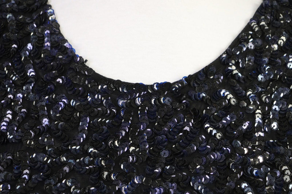 ALICE + OLIVIA Black Sequin Cap Sleeve Round Neck Top Blouse Shirt