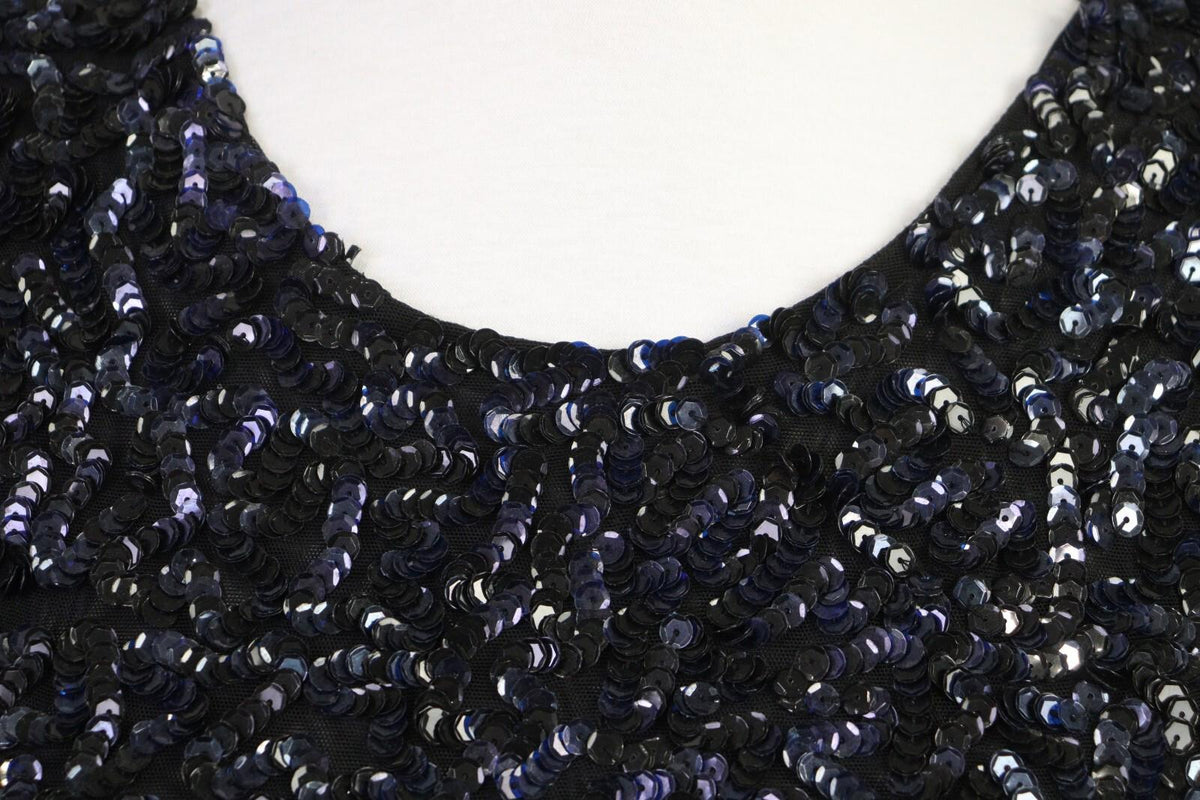 ALICE + OLIVIA Black Sequin Cap Sleeve Round Neck Top Blouse Shirt
