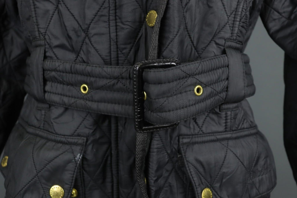 BARBOUR Black Belted Waist & Neck Long Sleeve Snap Front Quilted Jacket – Size 38