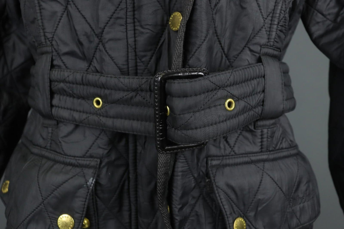 BARBOUR Black Belted Waist & Neck Long Sleeve Snap Front Quilted Jacket – Size 38