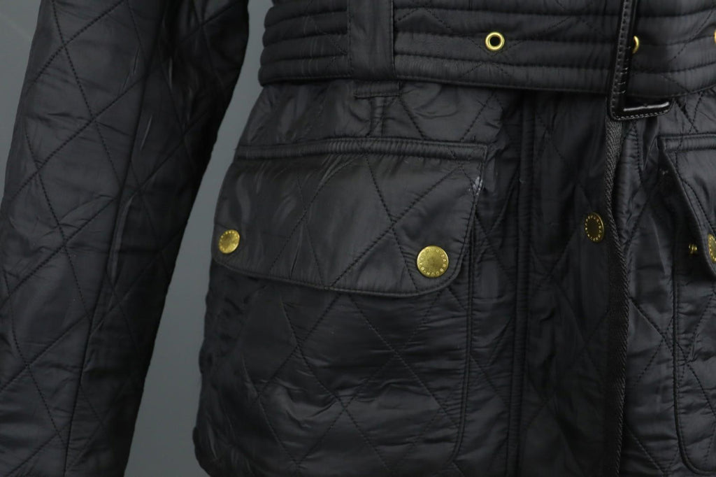 BARBOUR Black Belted Waist & Neck Long Sleeve Snap Front Quilted Jacket – Size 38