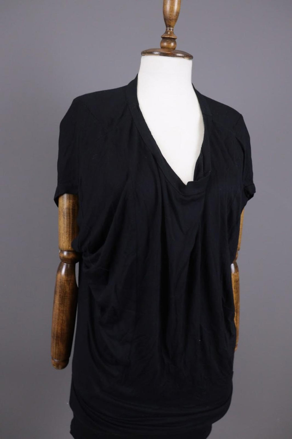 RUNDHOLZ Tunic Top Black Stretch Relaxed Cowl Neck Short Sleeve Pullover – Size L