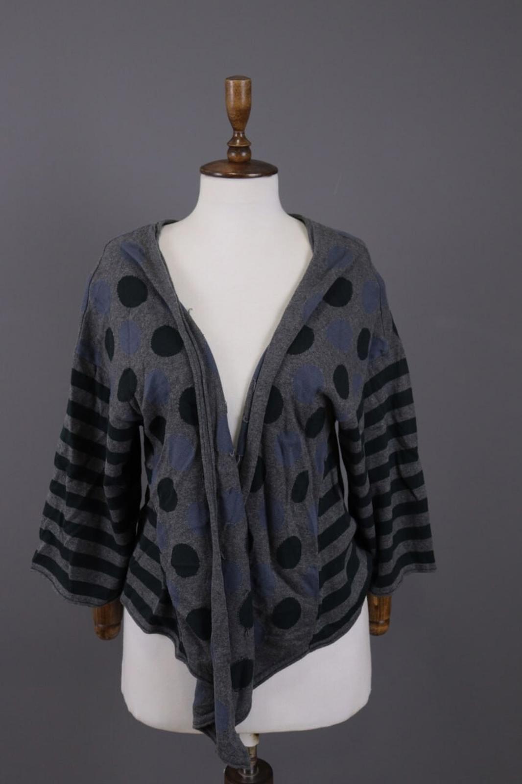GUDRUN SJODEN Gray Dotted Striped Cape Wrape Knit Cardigan Sweater – Size L