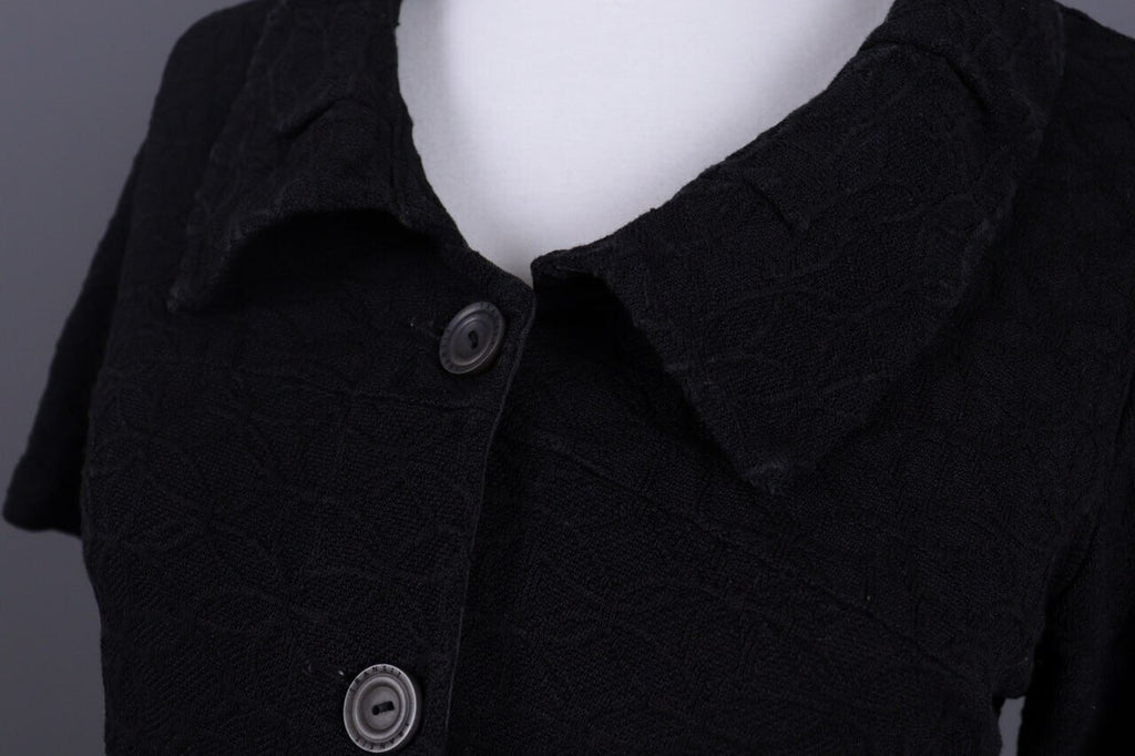 Transit Par Such 392 Black Floral Embroidered Short Sleeve Blouse Shirt Sz 3 / L