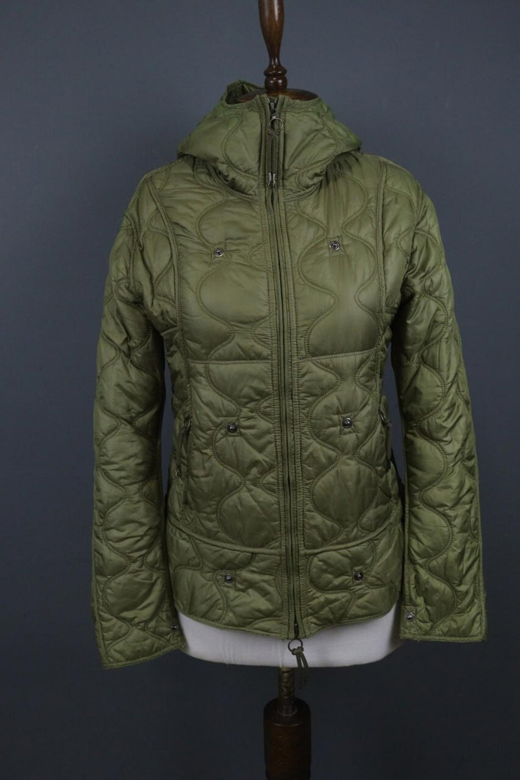 JET SET Green Nylon Long Sleeve Full Zip Snap Button Cuff Quilted Jacket – Size 2