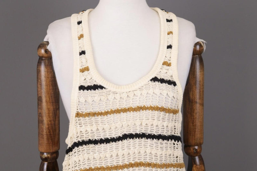 BNWT ISABEL MARANT ETOILE Beige Striped Crochet Knit Sleeveless Midi Dress Sz 36