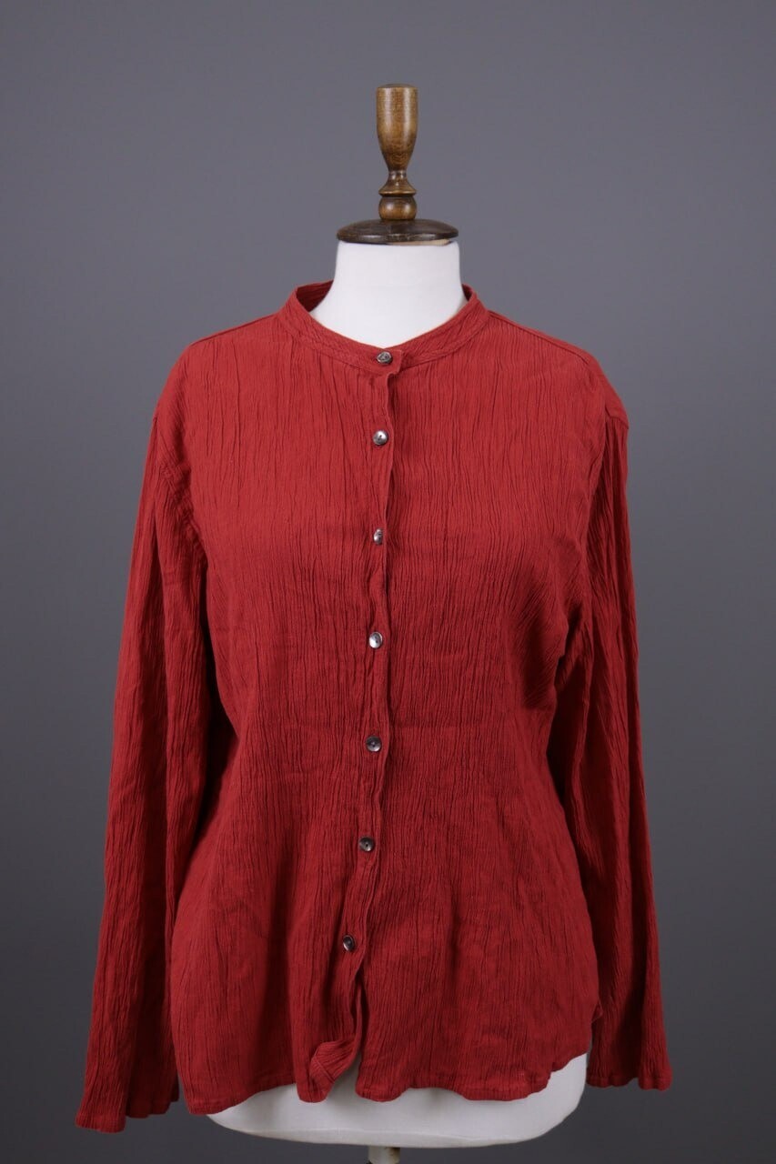 Gudrun Sjoden Red Button Down Asymmetrical Long Sleeve Top Shirt – Size XL