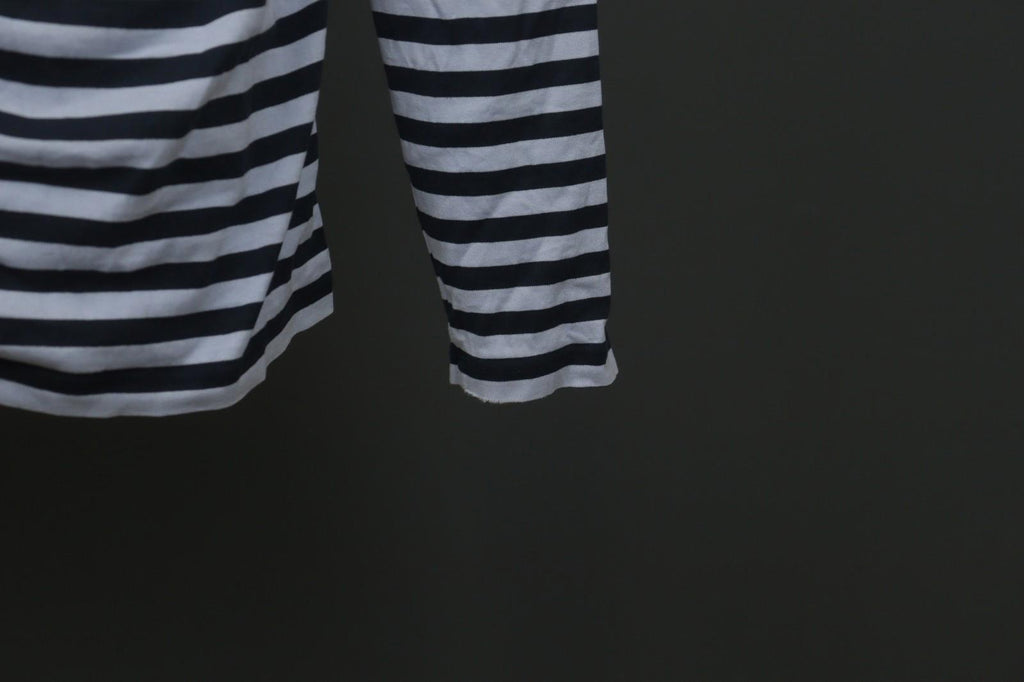 MARIMEKKO PITKAHIHA Navy Blue Striped Long Sleeve Round Neck Pullover Blouse Top