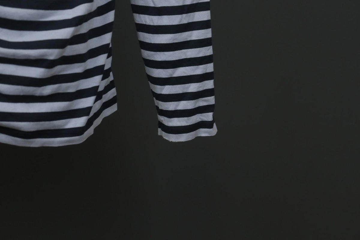 MARIMEKKO PITKAHIHA Navy Blue Striped Long Sleeve Round Neck Pullover Blouse Top