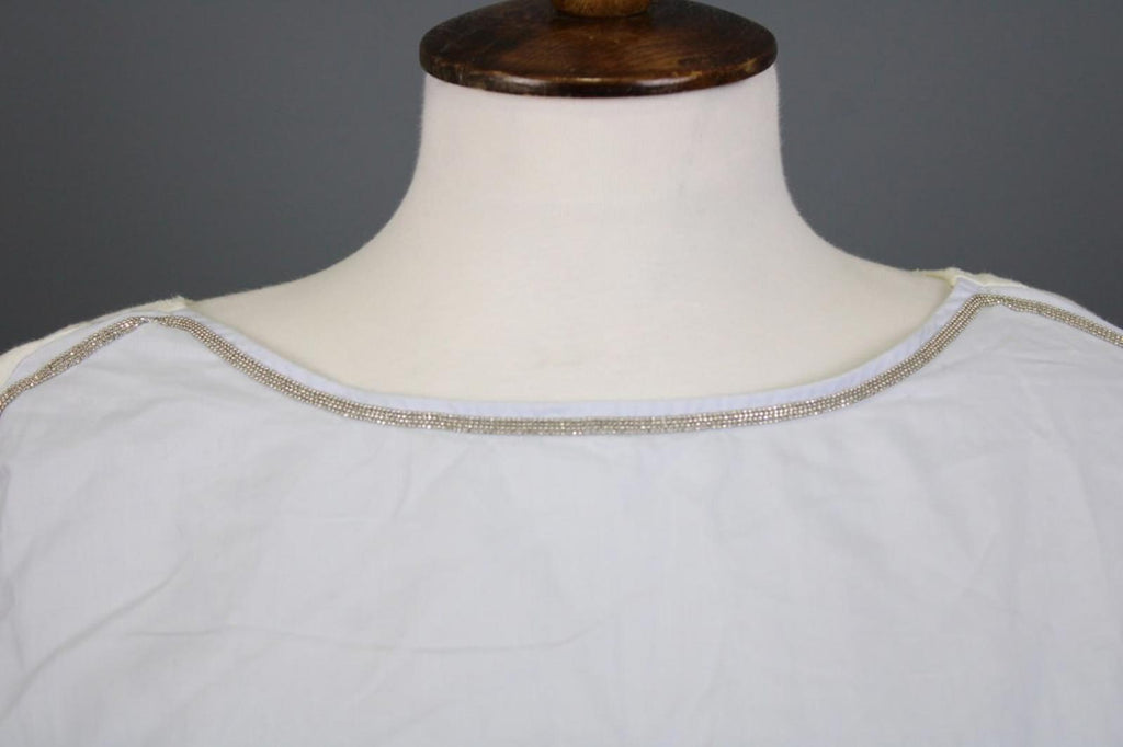 FABIANA FILIPPI White Crew Neck Cap Sleeve Metallic High-Low Blouse Top S/M