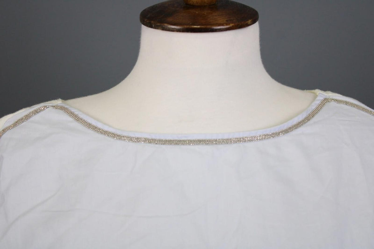 FABIANA FILIPPI White Crew Neck Cap Sleeve Metallic High-Low Blouse Top S/M