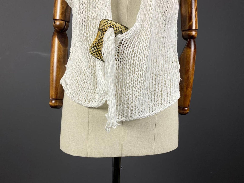 BARBARA SPEER White Lagenlook Crochet Knit Short Sleeve Cardigan Sweater – Size 2