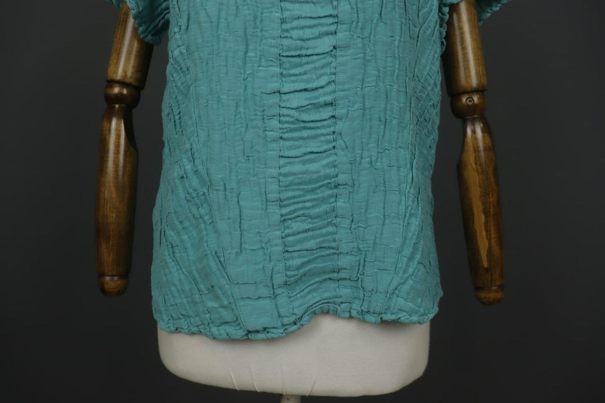 GRIZAS Green Linen Short Sleeve Crew Neck Seersucker Pullover Blouse Top – Size XL