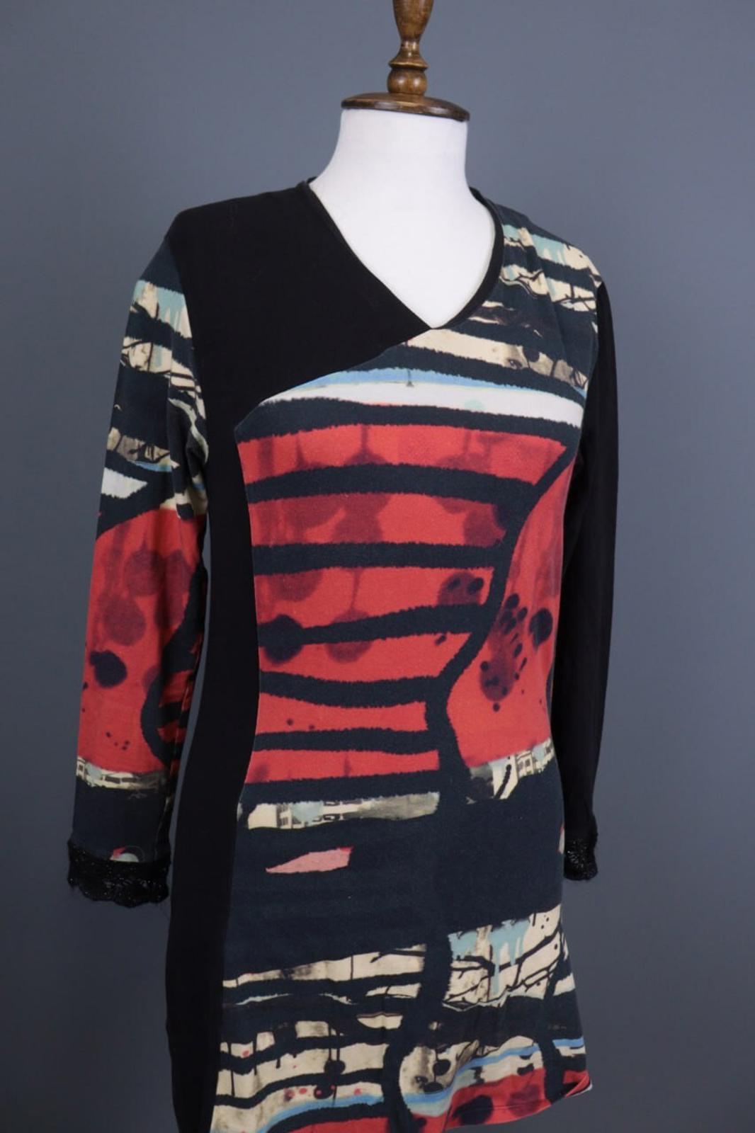 AVENTURES DES TOILES Black Printed Abstract A-Line Short Tunic Dress – Size 40