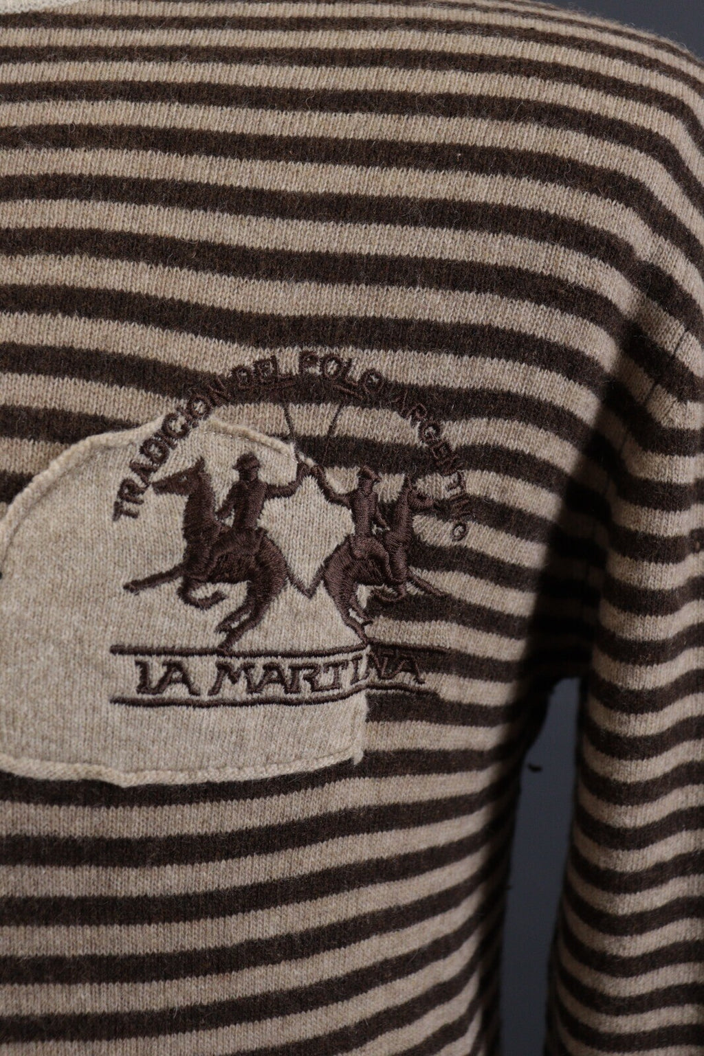 La Martina Brown Stripe Wool Brown Men's Crew Neck Sweater – Size M